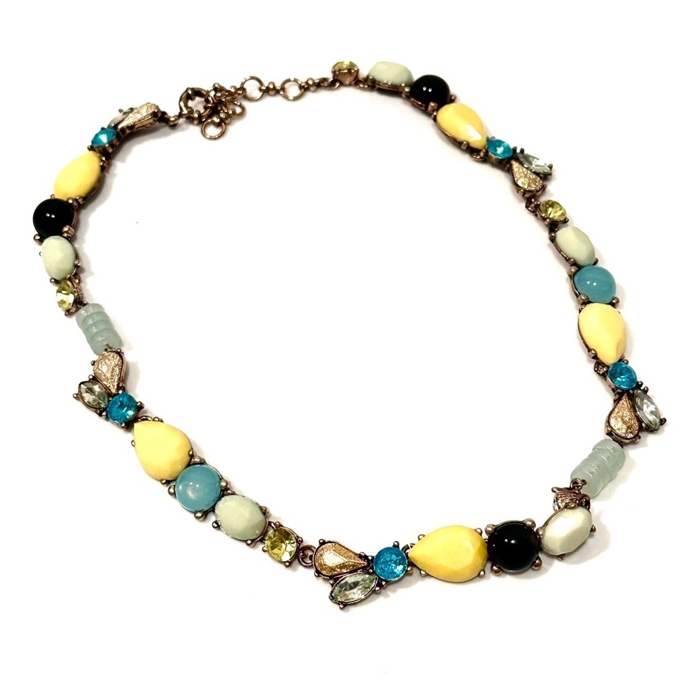 LOFT | Brass Blue & Yellow Stone and Gemstone Collar Necklace | NWT - Picture 3 of 9